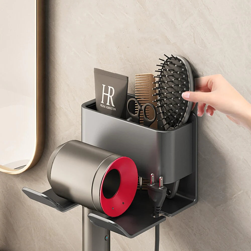 Revolutionize Your Bathroom Organization with the Stylish Wall-Mounted IONIC Hair Dryer and Straightener Organizer