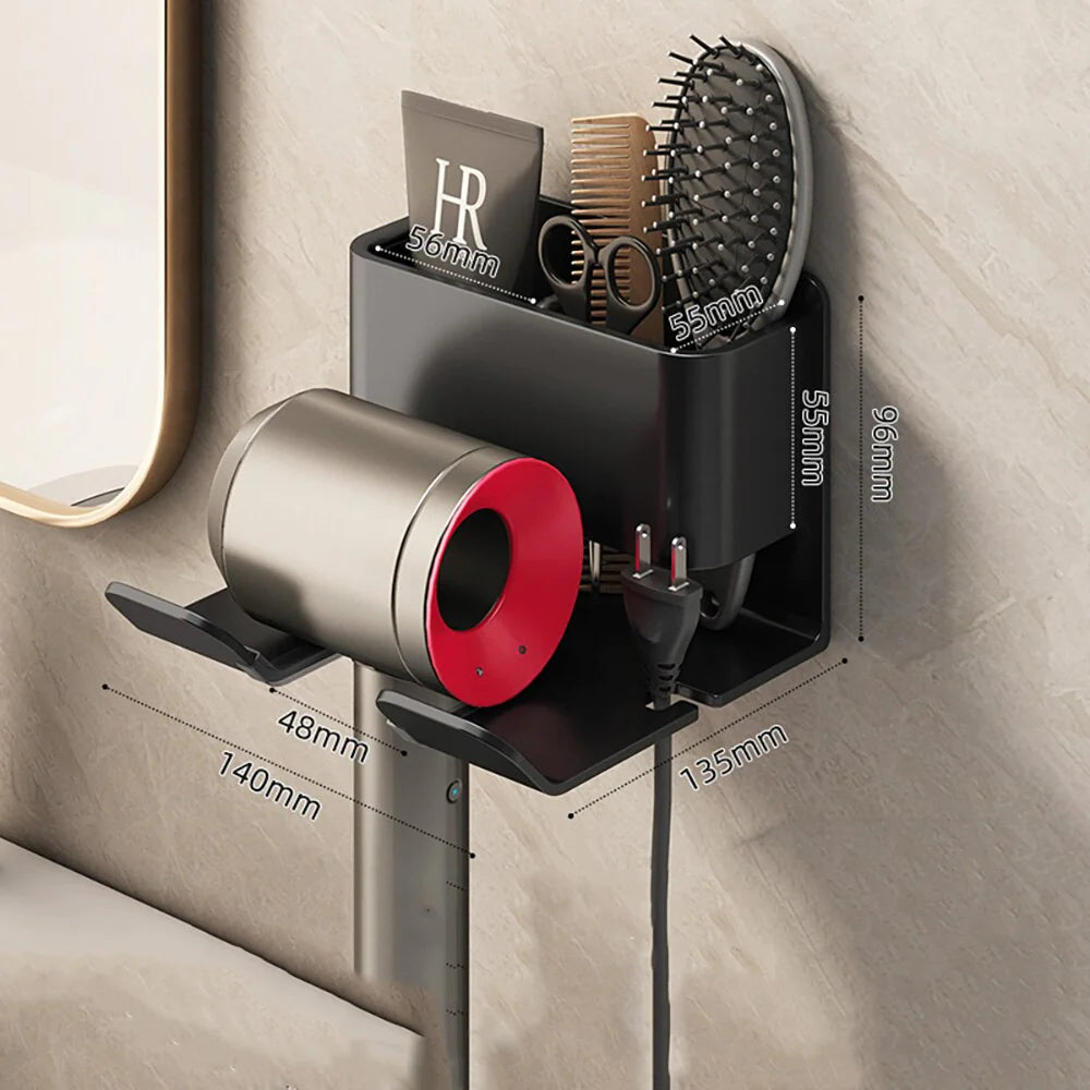 Revolutionize Your Bathroom Organization with the Stylish Wall-Mounted IONIC Hair Dryer and Straightener Organizer